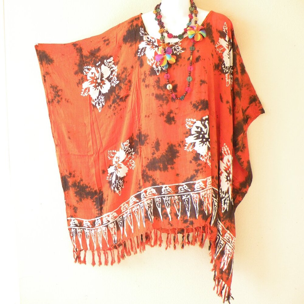 KB403 Floral Batik Fringes Kaftan Sleeve Plus Tunic Women Blouse Top - S to 5X
